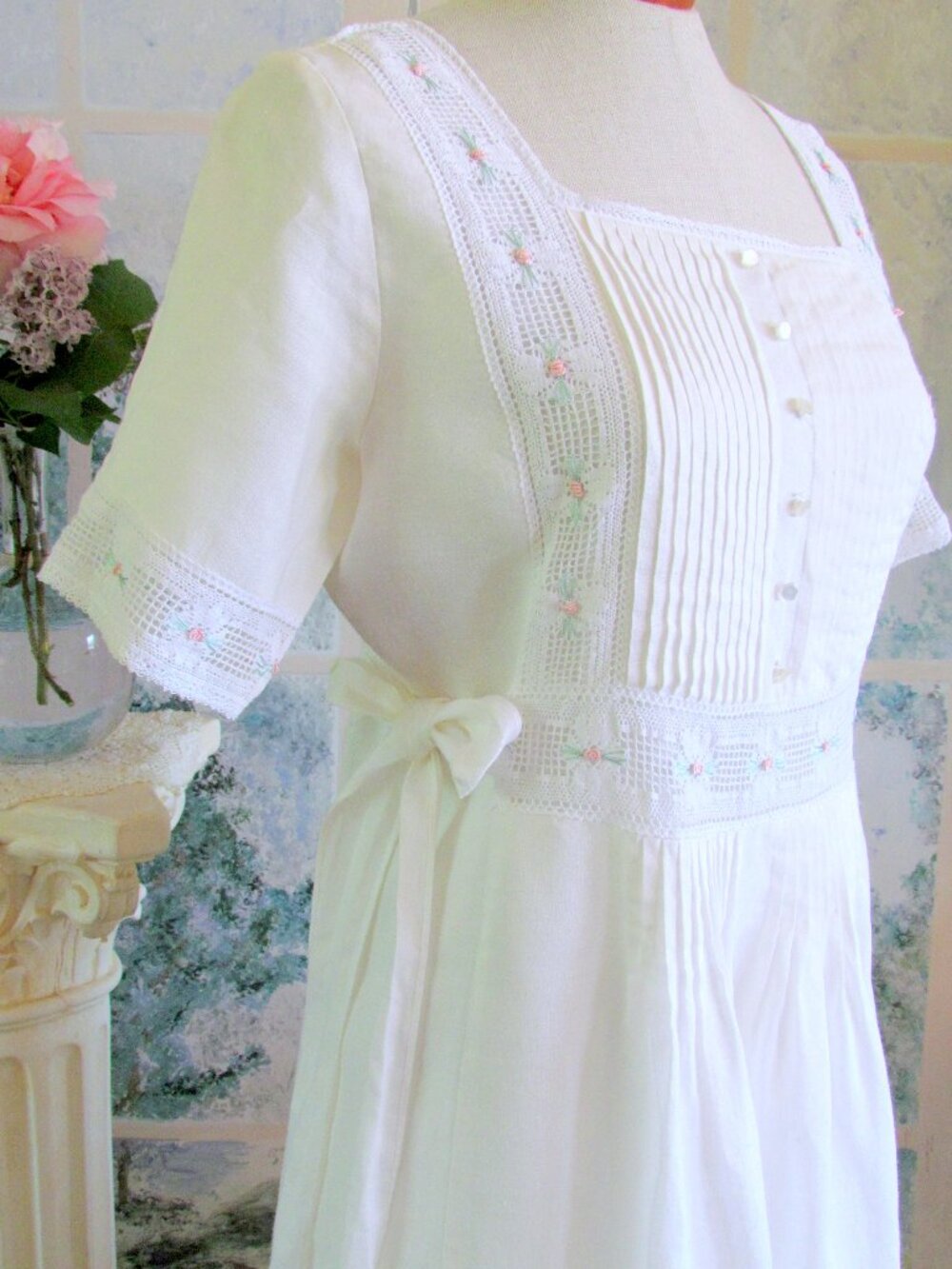 EDWARDIAN-STYLE WHITE DRESS, 8, ROMANTIC SUSAN BRISTOL VINTAGE; LINED RAMIE, EUC - Picture 4 of 12